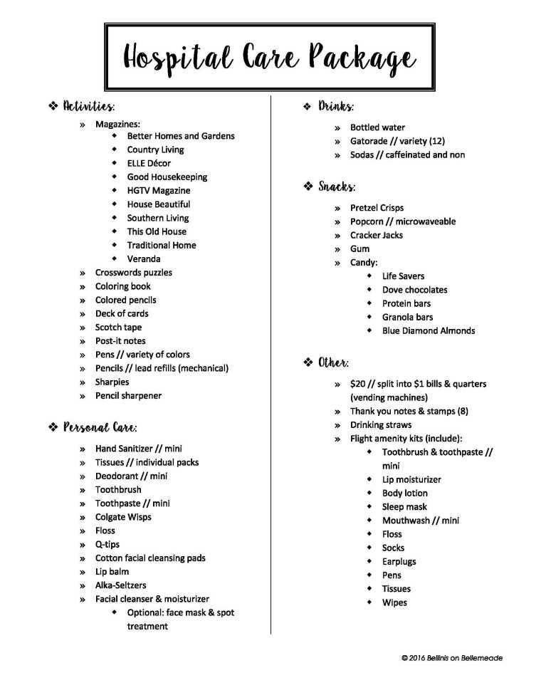 7.15.16 - DIY - Hospital Care Package - List