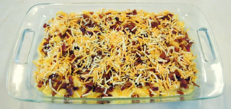 Bacon-Covered Crock-Pot Mac &amp; Cheese - Top with extra Cheddar cheese